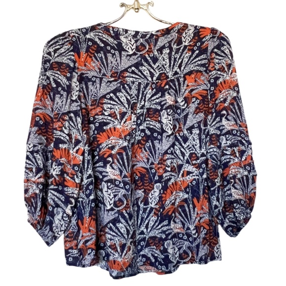 Maeve By Anthropologie Cathy Pleated Blouse with Blue and Orange Jungle Print XS - Picture 11 of 16